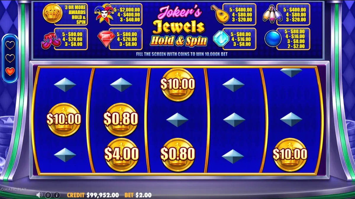 Joker’s Jewels Hold & Spin slot machine interface