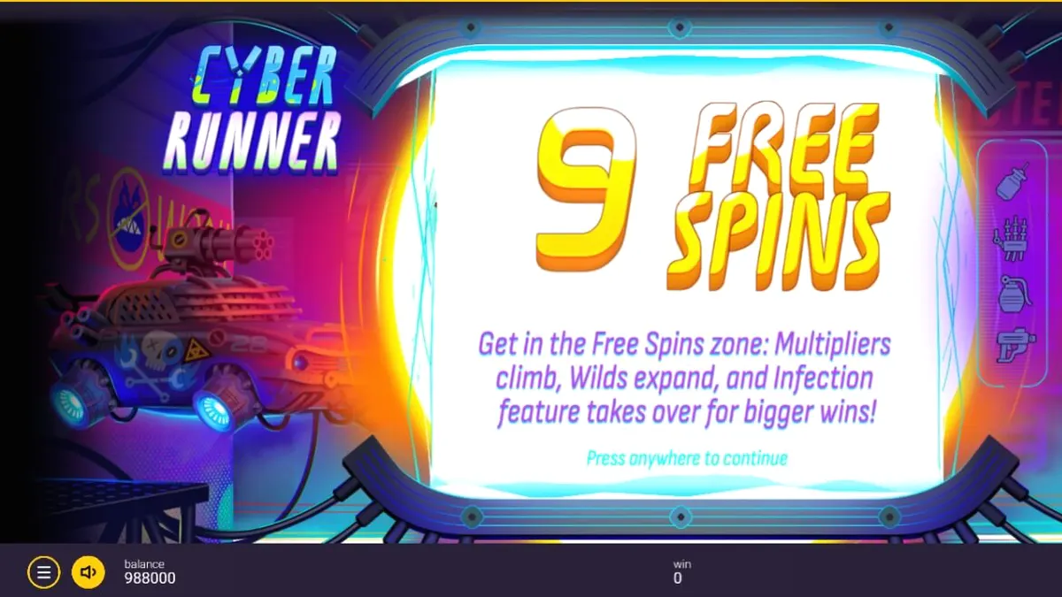 Tampilan visual futuristik slot Cyber Runner dengan nuansa neon